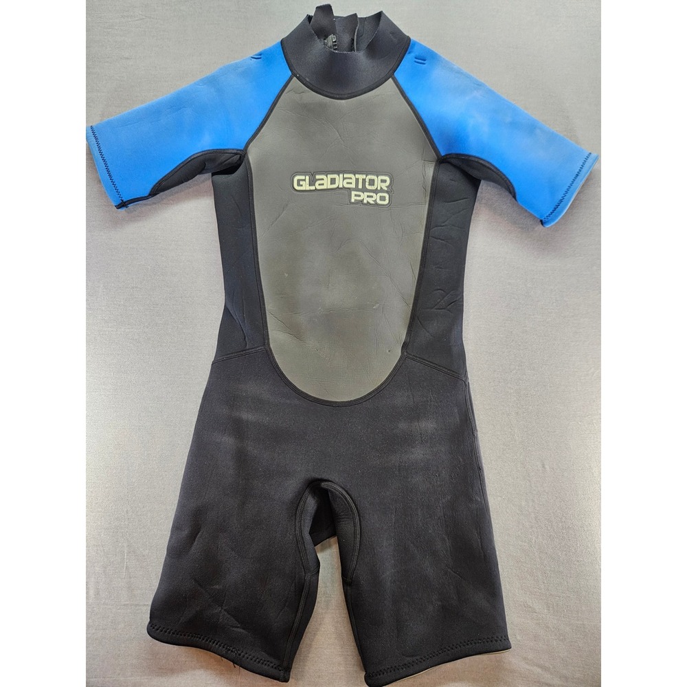 Deep See Gladiator Pro Shorty Wetsuit Black Blue Front Zip ML PO 8D4850